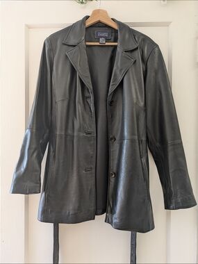 Hillard & Hanson Black Leather Button-Front Jacket